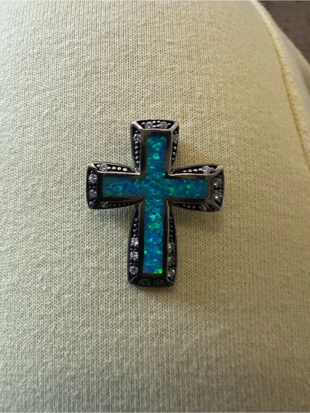 Blue Opal Cross Pendant Necklace Charm - Picture 6 of 6